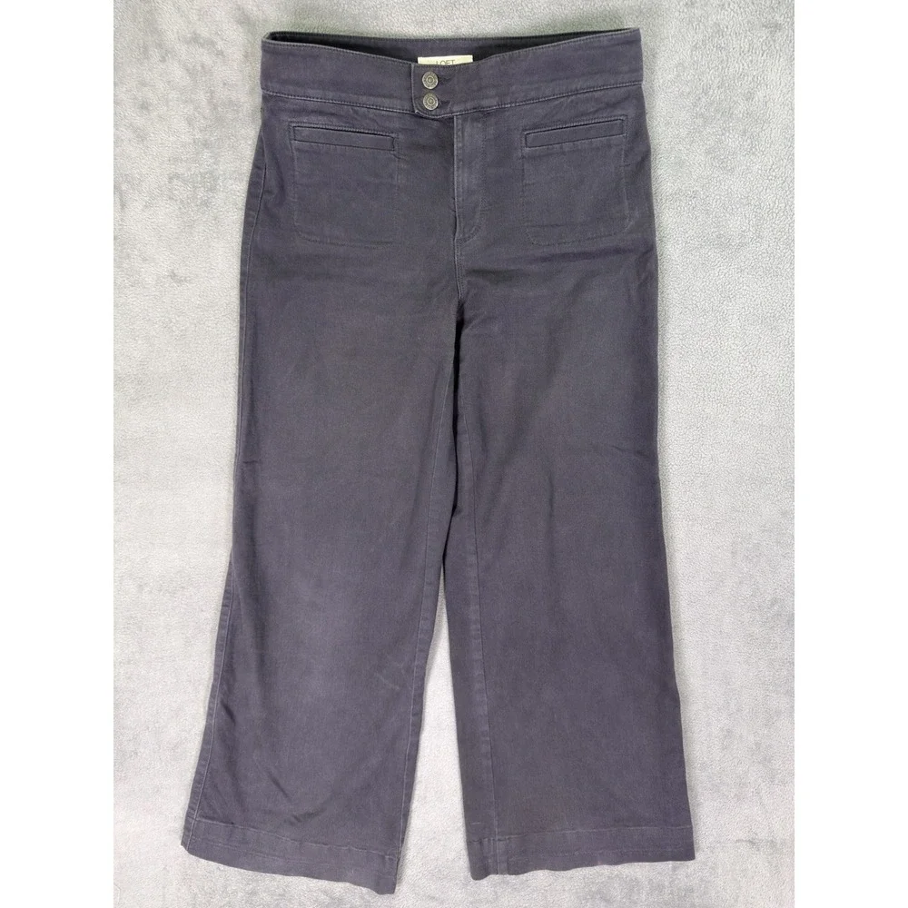 Ann Taylor Loft Jeans Womens 6 Gray Denim Mid Rise Palmer Wide Leg Stretch